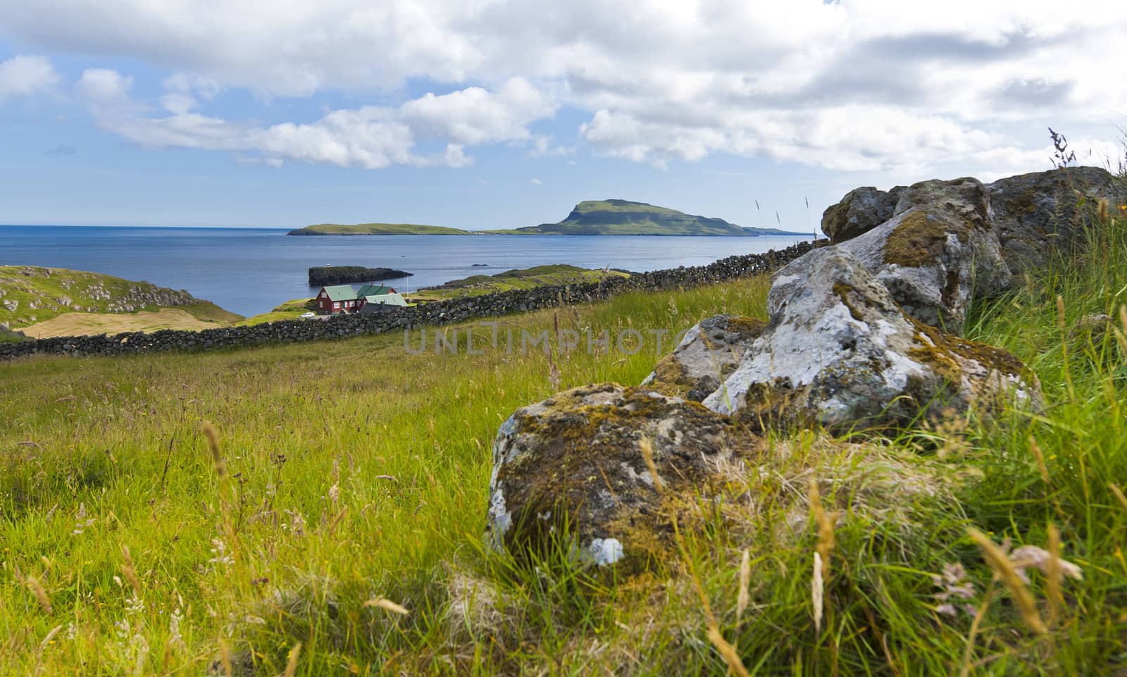 Scenic view of Nolsoy, Faroe Islands by jogvan