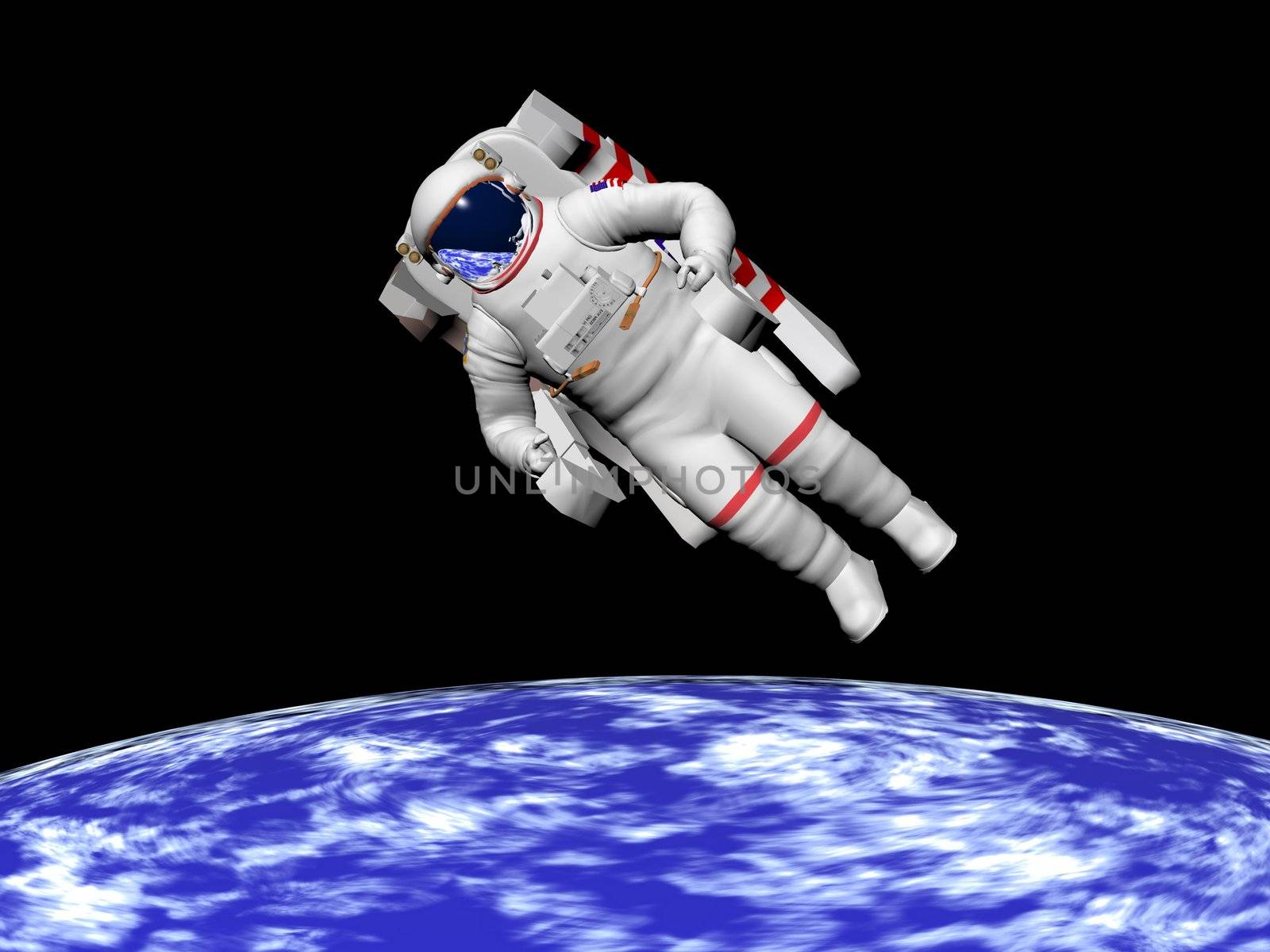 Astronaut floating in black background for space and looking at the earth - Elements of this image furnished by NASA