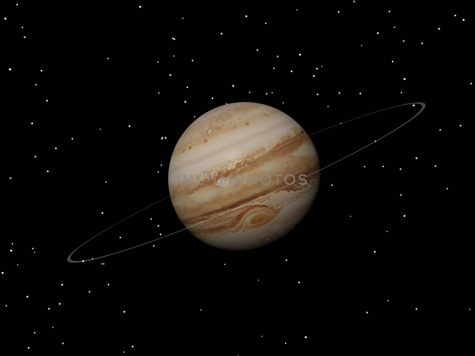 Jupiter with its anticyclonic storm appearing as an eye and its unrecognized ring by night