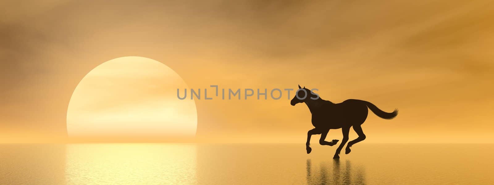 Horse galloping to the sun - 3D render by Elenaphotos21