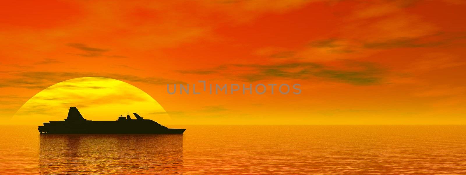 Cruise ship by sunset - 3D render by Elenaphotos21