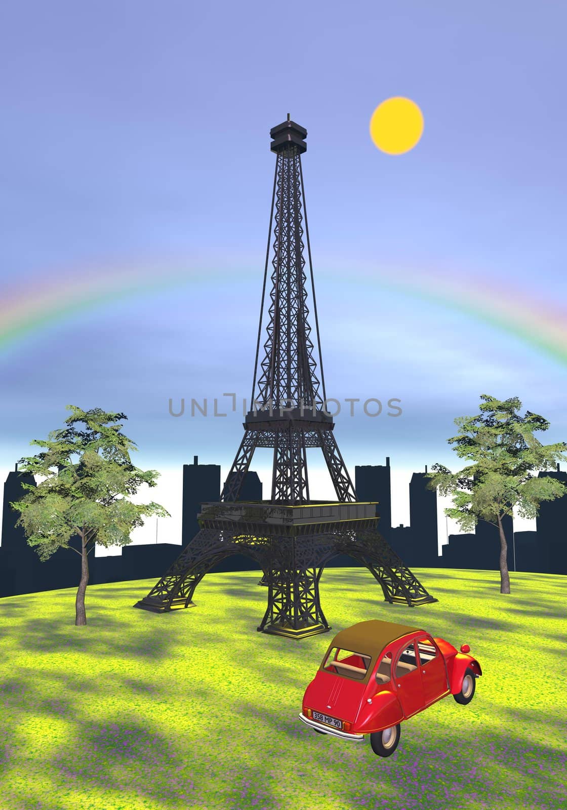 Eiffel tower, Paris, France - 3D render by Elenaphotos21