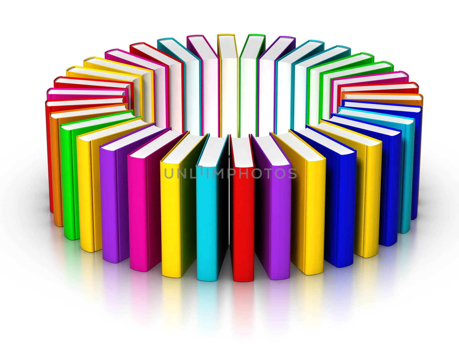 3D rendered circle of colourful books