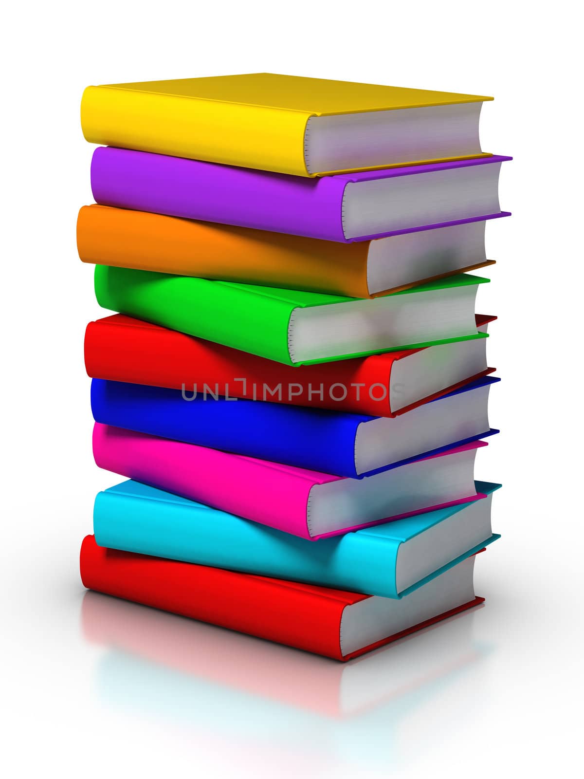 3D rendered stack of colourful books