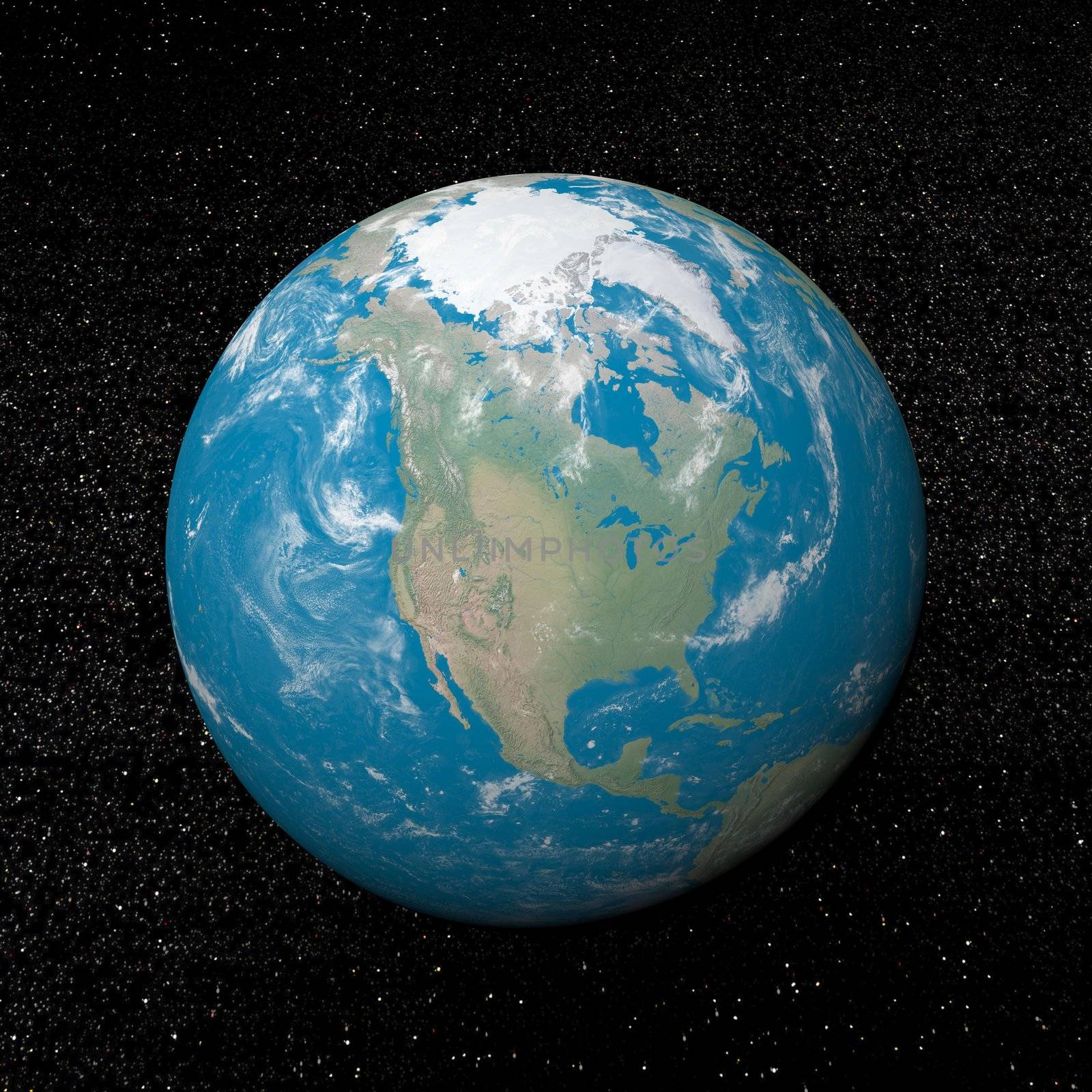 North america on earth and universe background with stars - 3D render