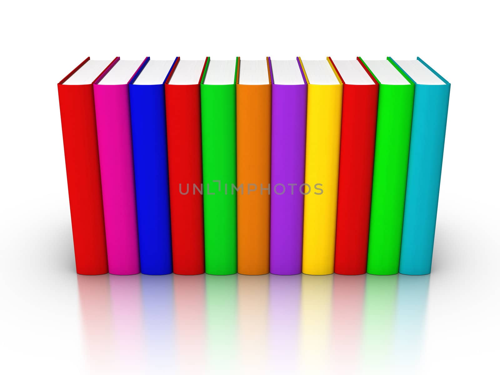 3D rendered row of colourful books