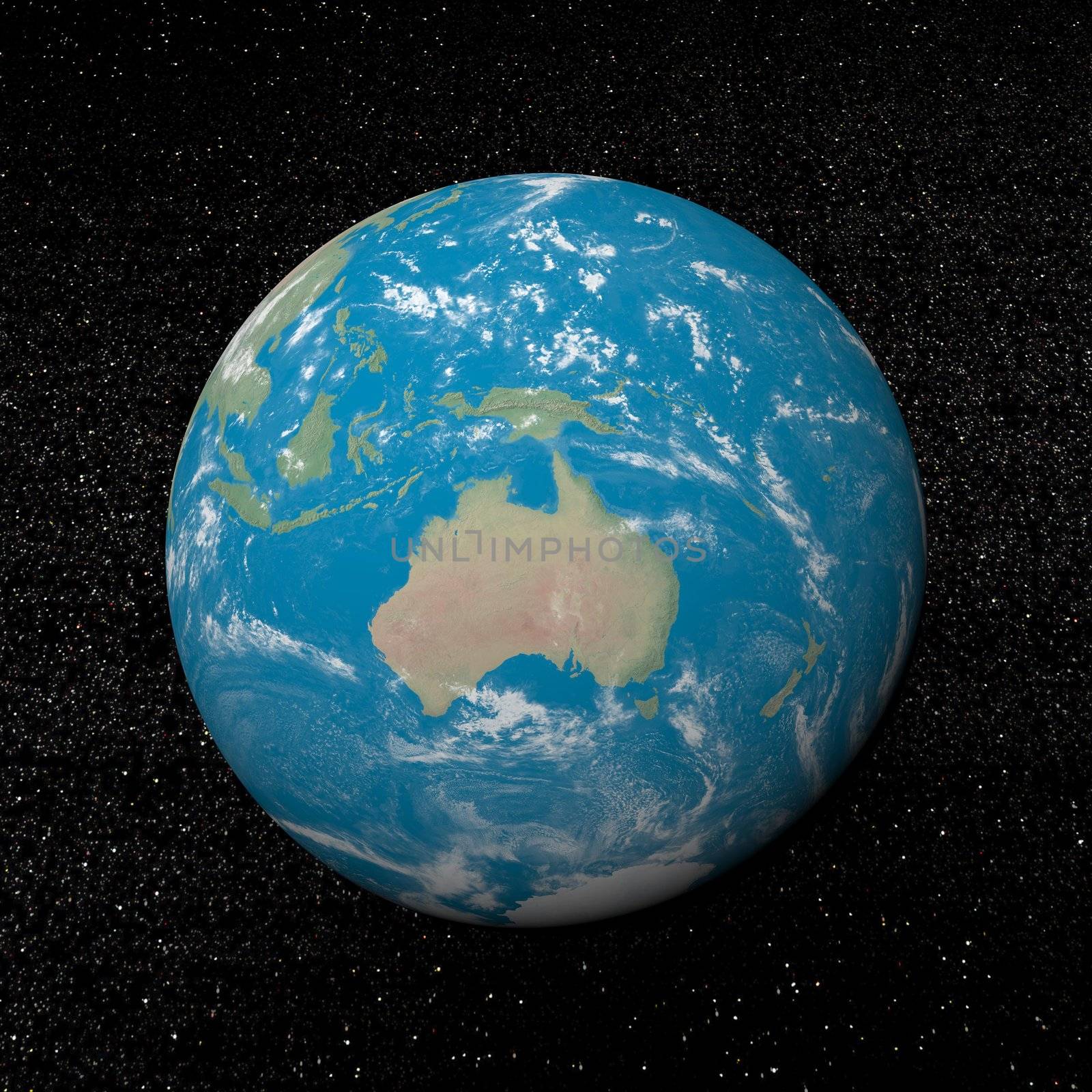 Oceania on earth and universe background with stars - 3D render