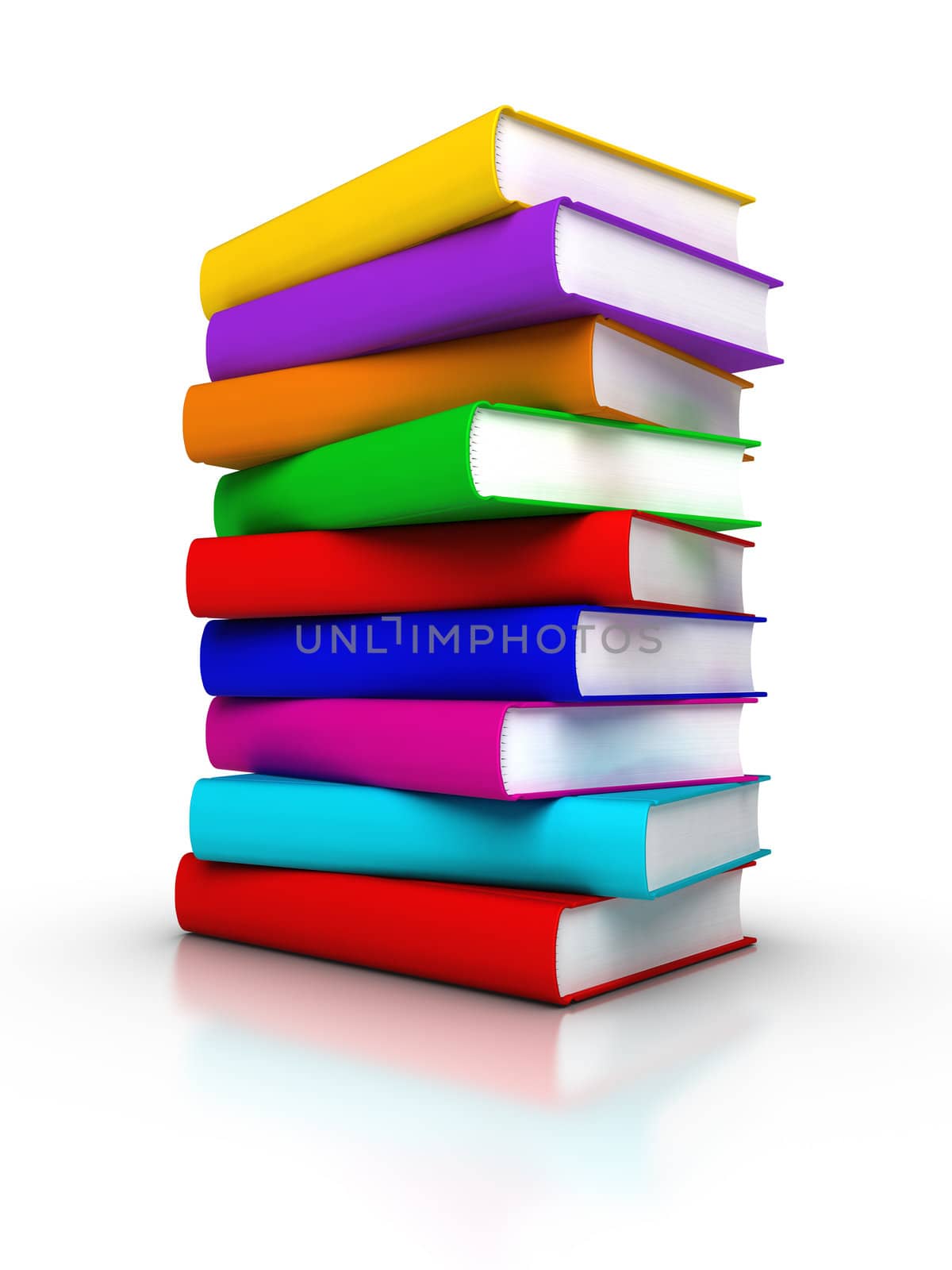 3D rendered stack of colourful books