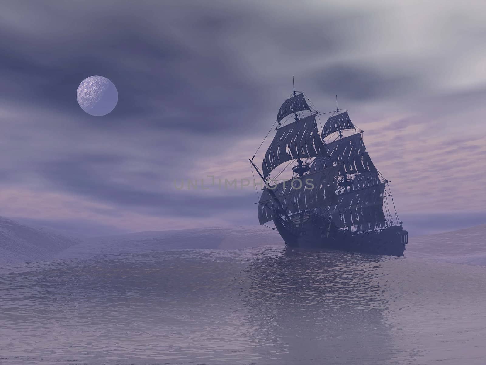 Ghost boat by night - 3D render by Elenaphotos21
