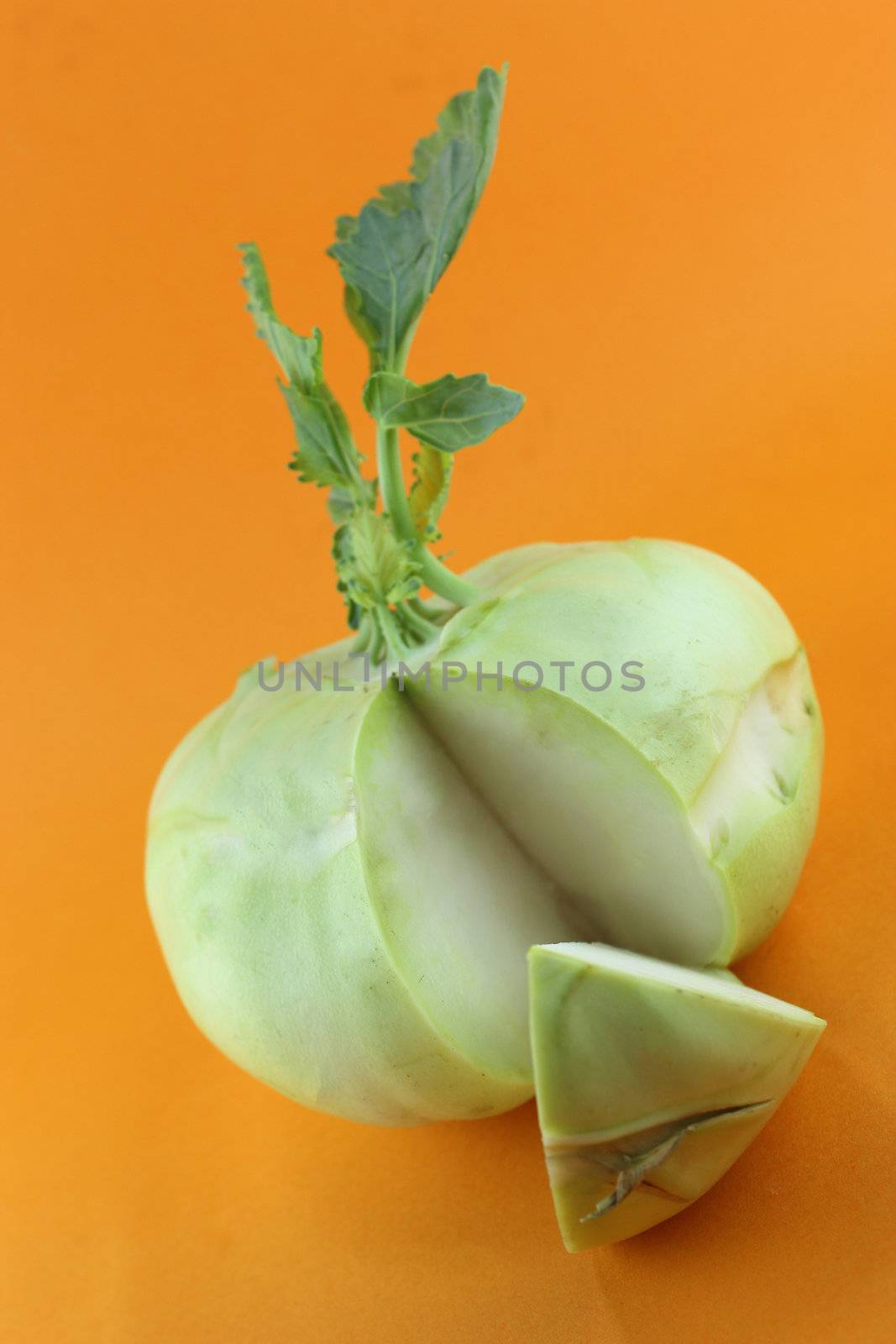 Cabbage kohlrabi on orange background