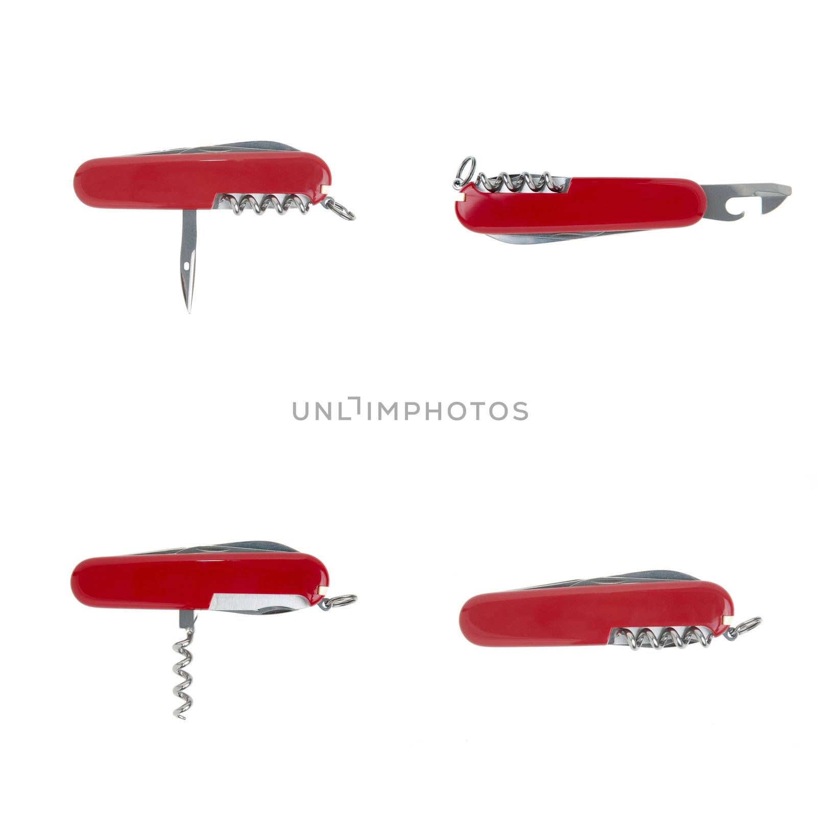 Set of four swiss army knifes isolated on white background.