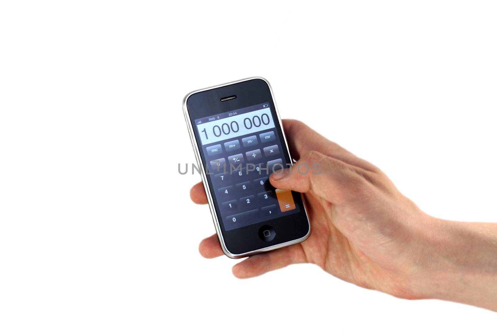 mobile, phone, hand, finger, income, business, presses, button, account, calculator