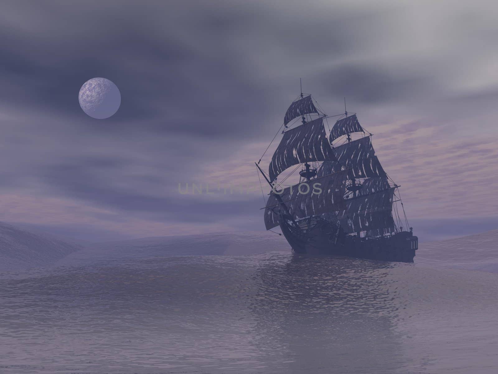 Ghost boat by night - 3D render by Elenaphotos21