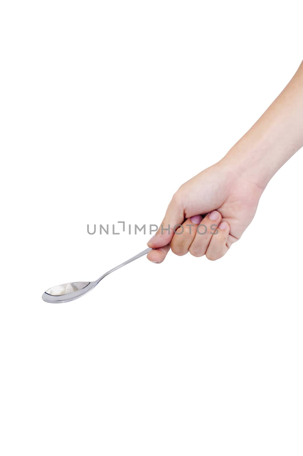 man hand holding a spoon, isolated with clipping path in jpg.
