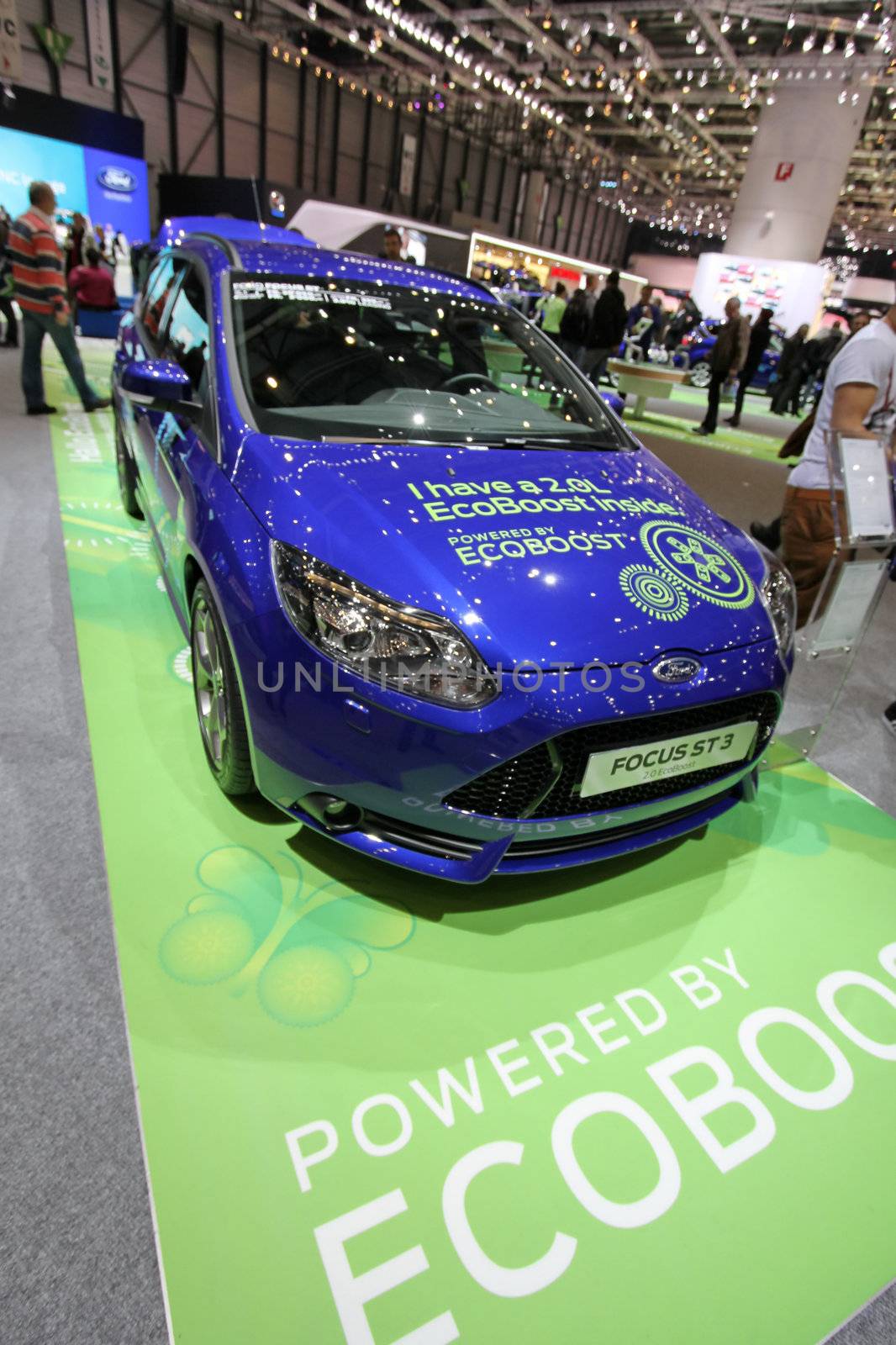 GENEVA - MARCH 8 : blue Ford Focus ST3 ecoboost on display at the 83st International Motor Show Palexpo - Geneva on March 8, 2013 in Geneva, Switzerland.