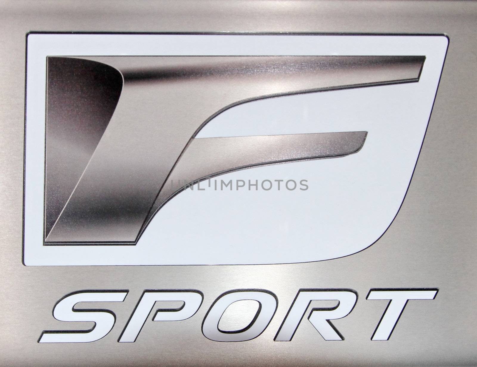 GENEVA - MARCH 8 : grey Lexus F Sport logo at the 83st International Motor Show Palexpo - Geneva on March 8, 2013 in Geneva, Switzerland.