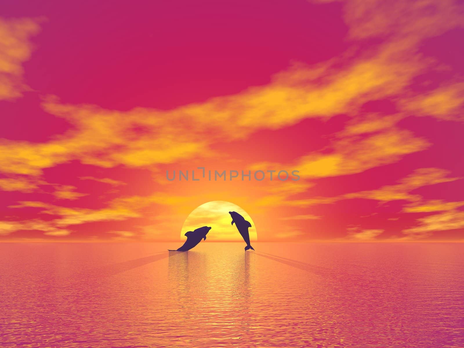 Dolphins by sunset - 3D render by Elenaphotos21