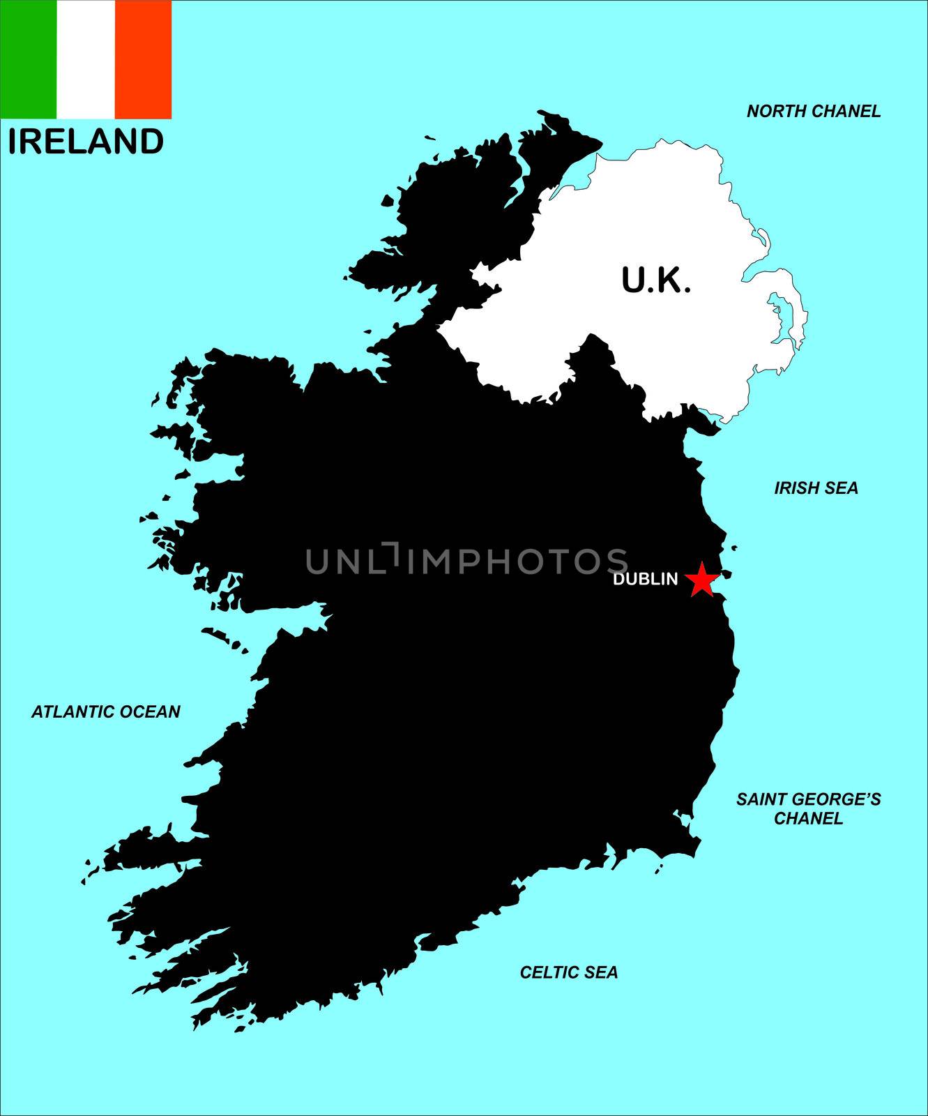 big size political map of ireland with flag