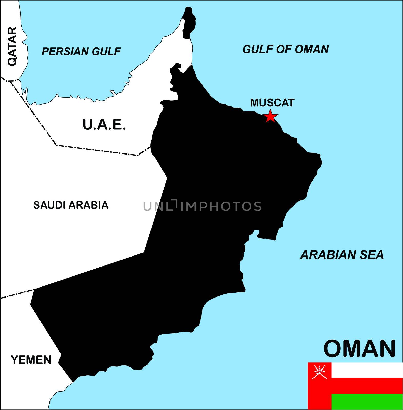 big size political map of oman with flag