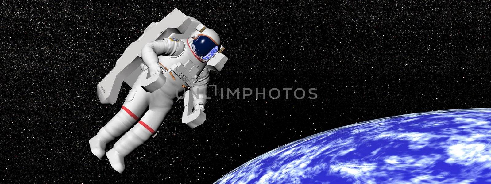 Astronaut floating in black background for space and looking at the earth - Elements of this image furnished by NASA