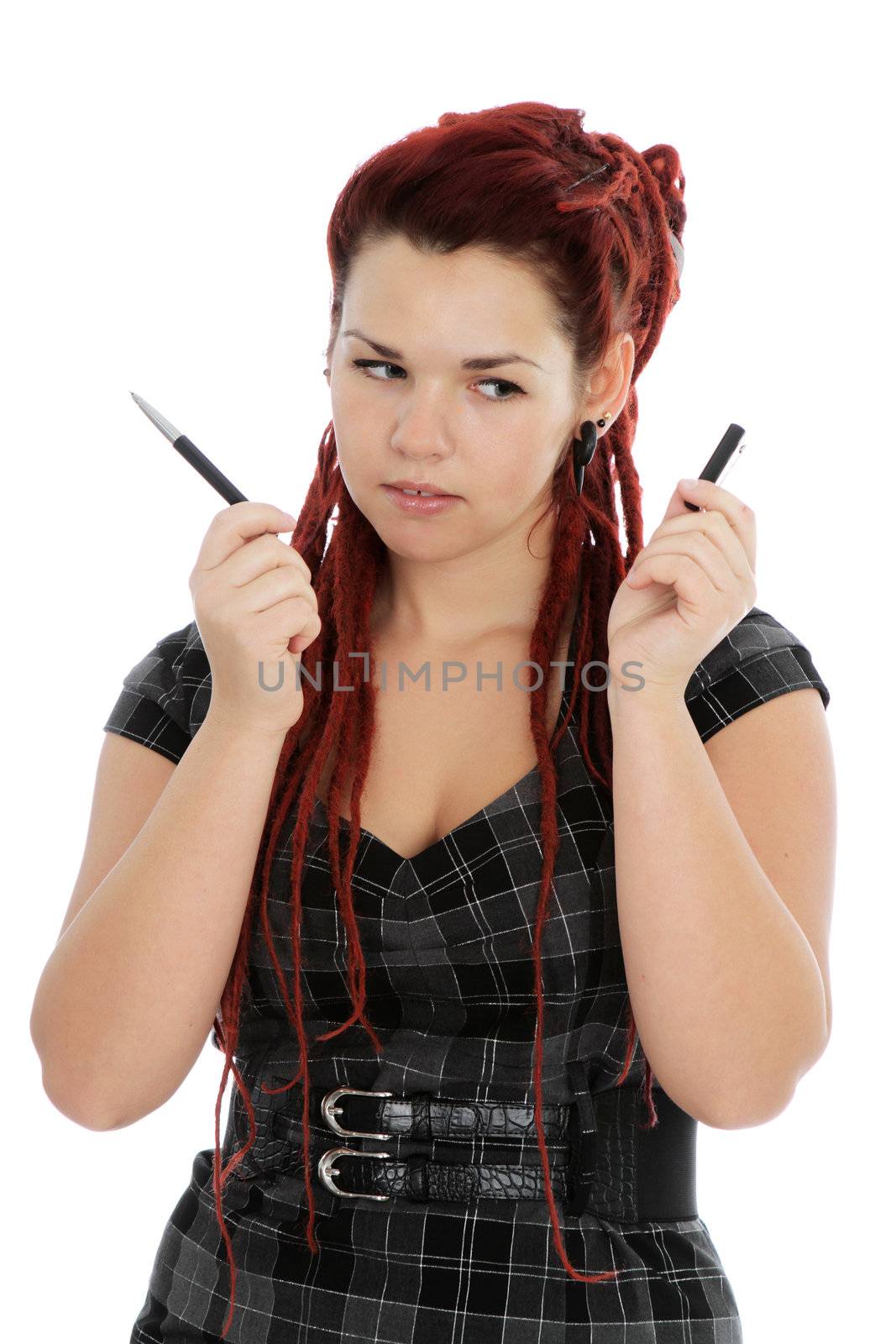 Beautiful young woman with pen  by fotorobs