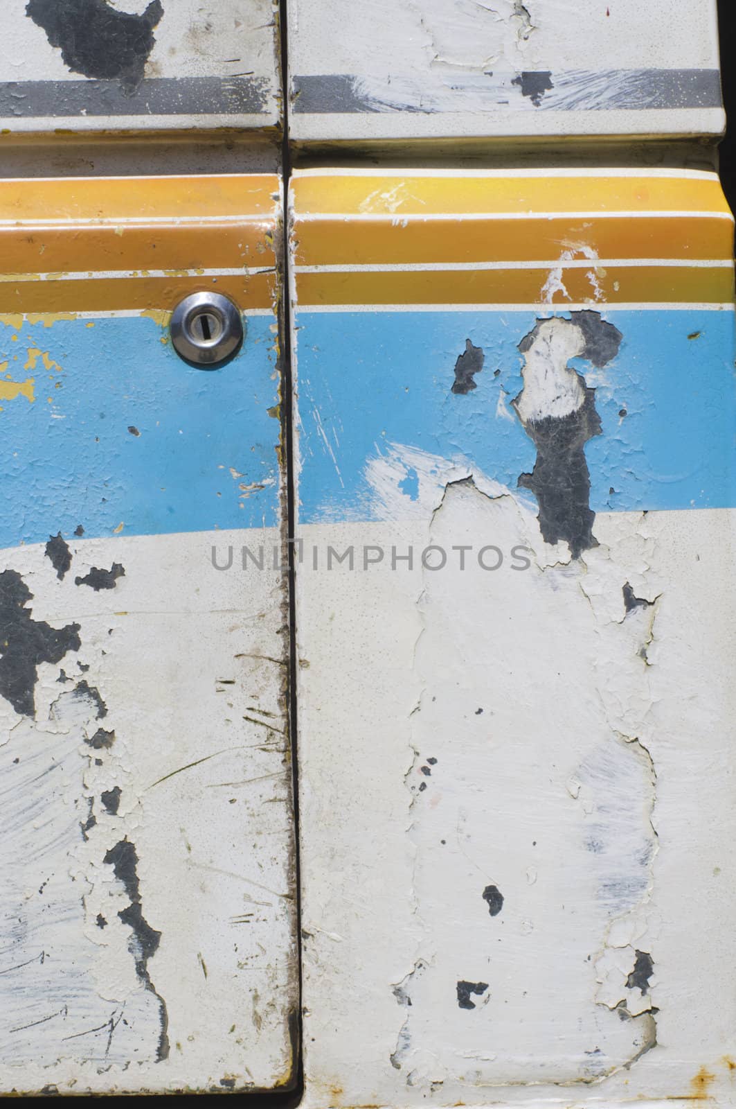 grunge background of metal plate with keyhole, retro style paints.