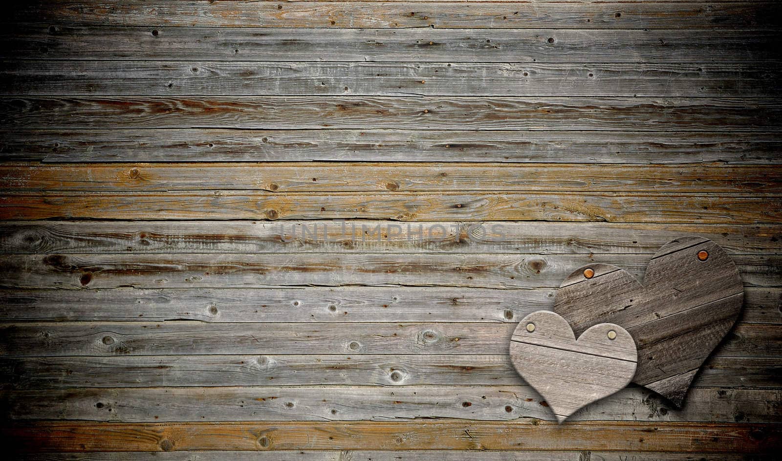 two heart on wood background with copy space  by inxti