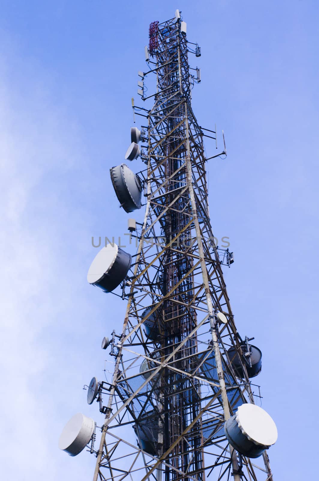 telecommunication tower, isolated on clear sky background