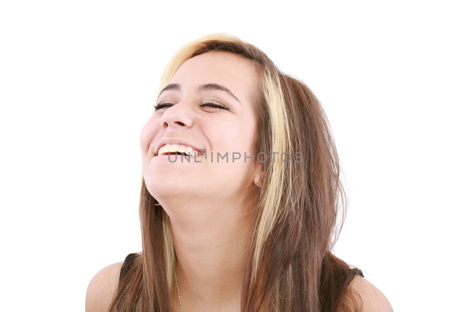 Beautiful smiling young woman. Isolated over white background