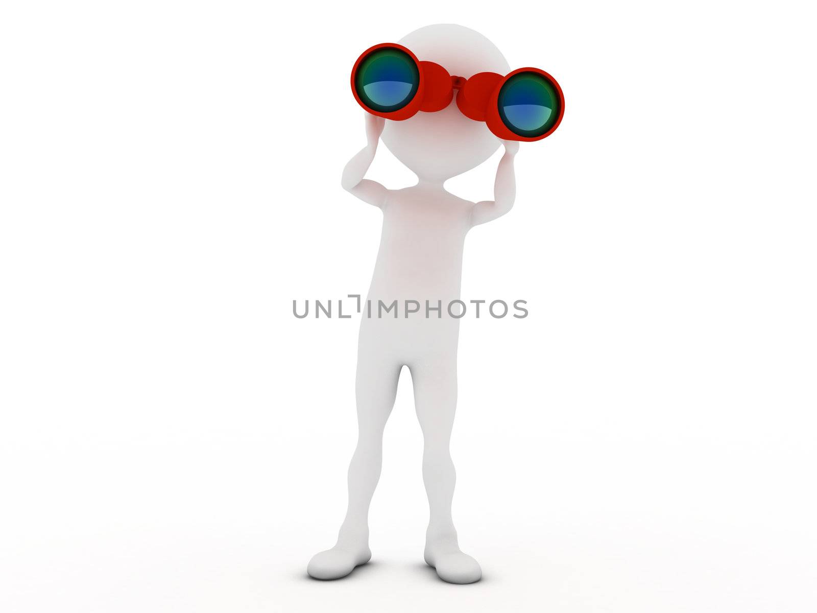 Man looking through binoculars. 3d rendered illustration.