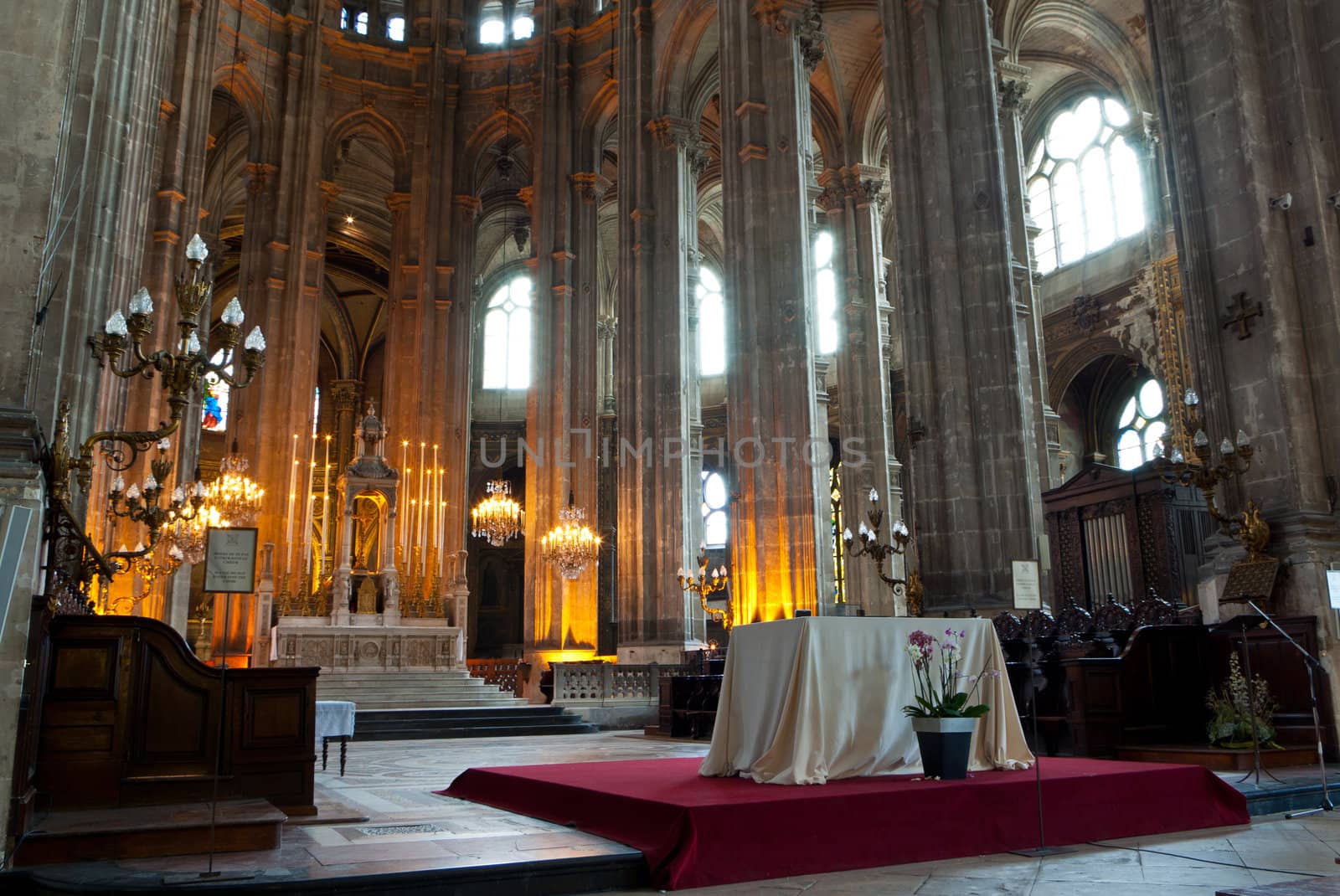interior of a Gothic church in Paris, France