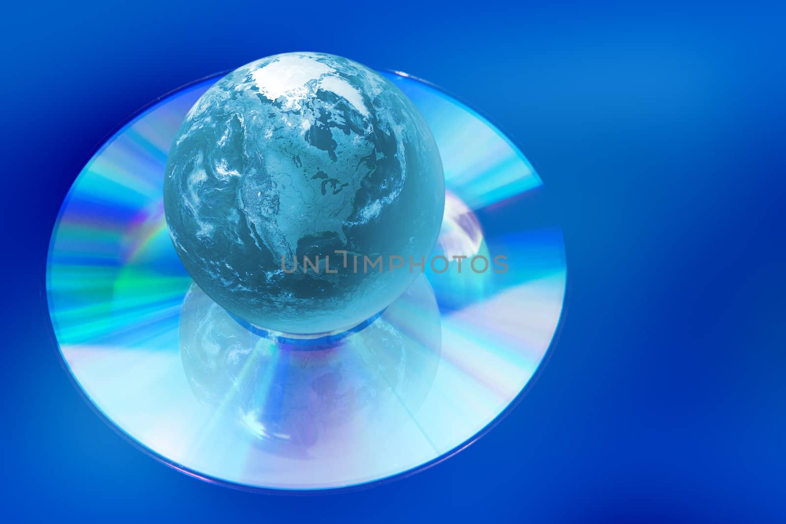 earth globe on compact disk as symbol global technology and information