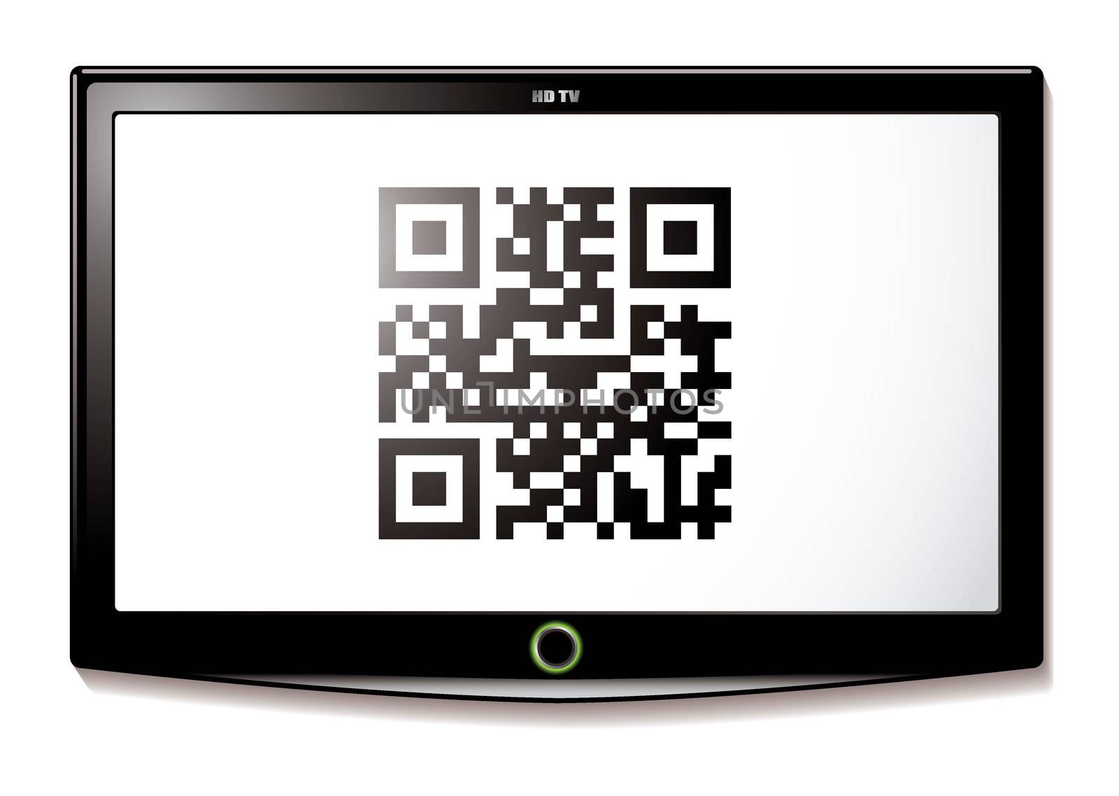 Modern LCD TV with Qr code to scan for identification