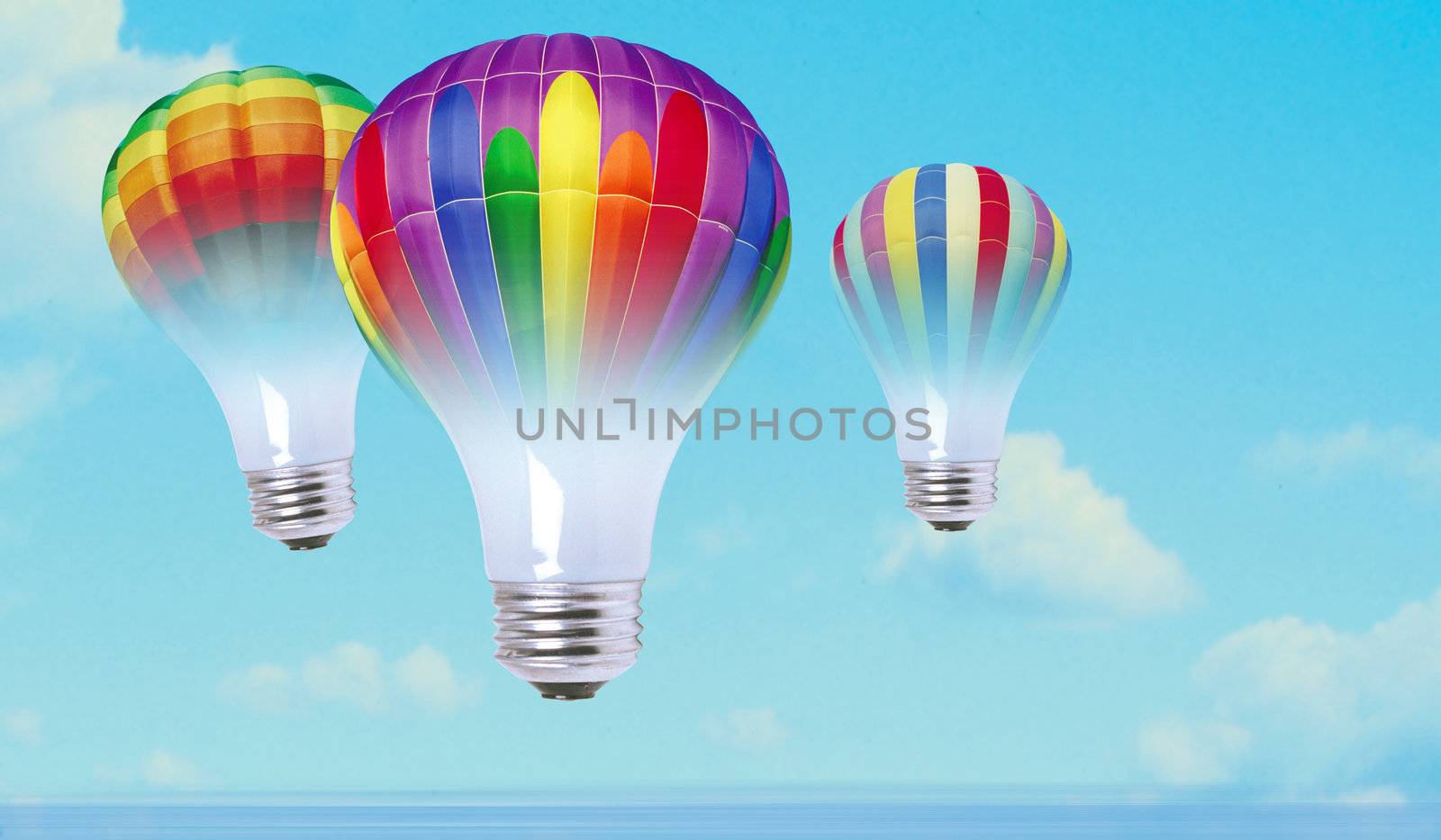 Color bulbs in the sky as balloons