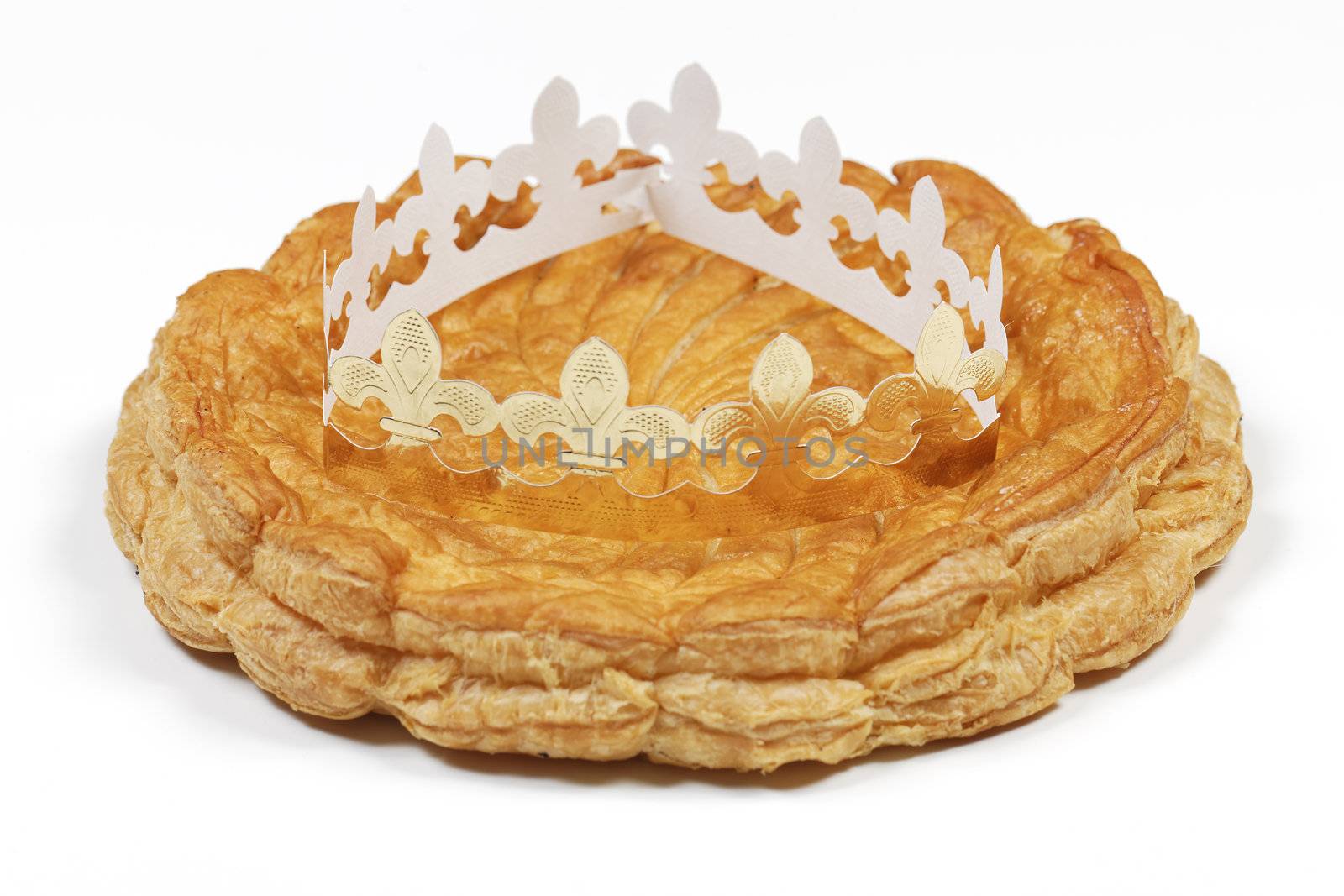 epiphany cake and crown isolated on white background