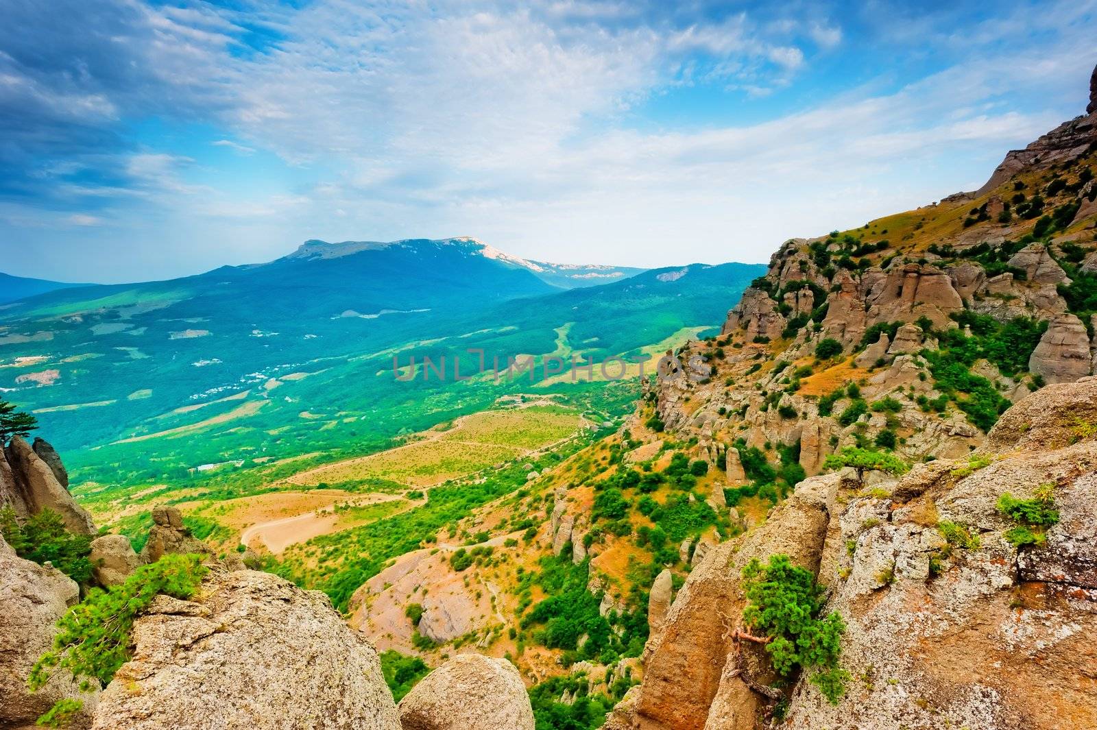 Scenic view from Demerdji to Alushta valley. Crimea. Ukraine