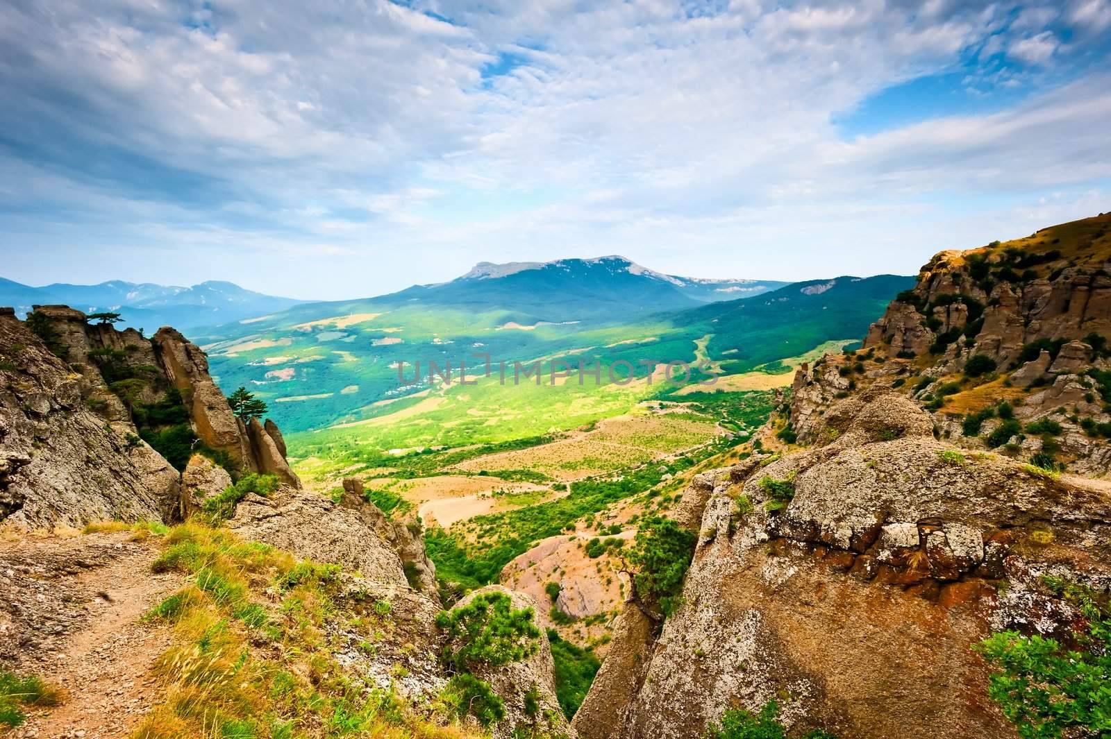 Scenic view from Demerdji to Alushta valley. Crimea. Ukraine