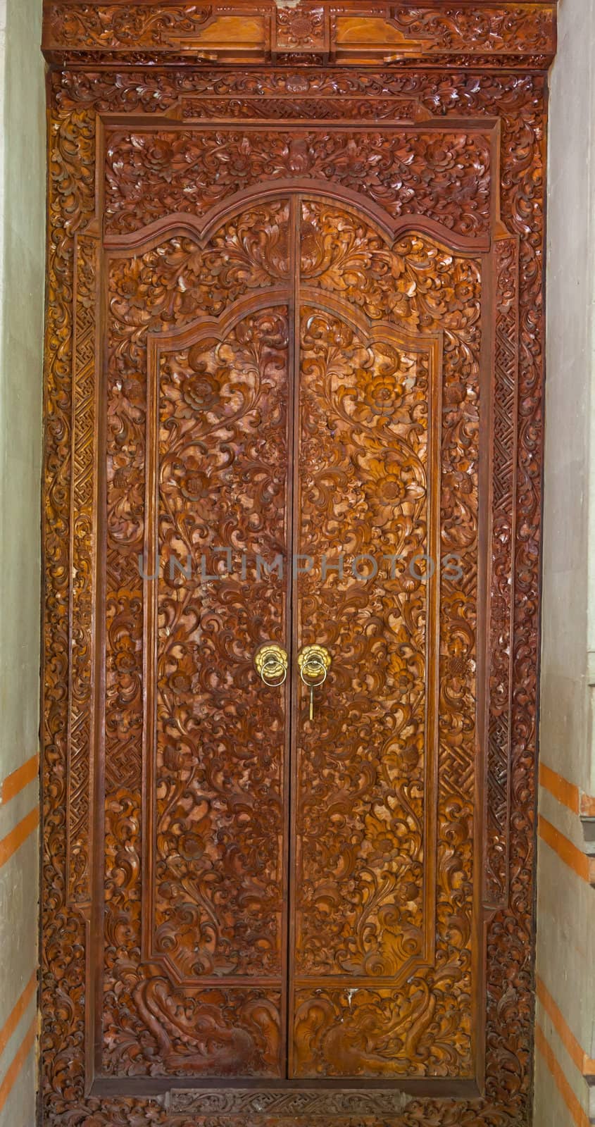 Detail of wood brown door carving