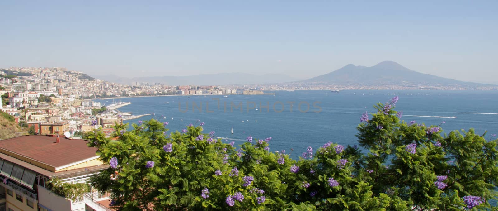 The spectacular bay of Naples, with the ominous and still active (volcano) Mount Vesuvius in the background.
