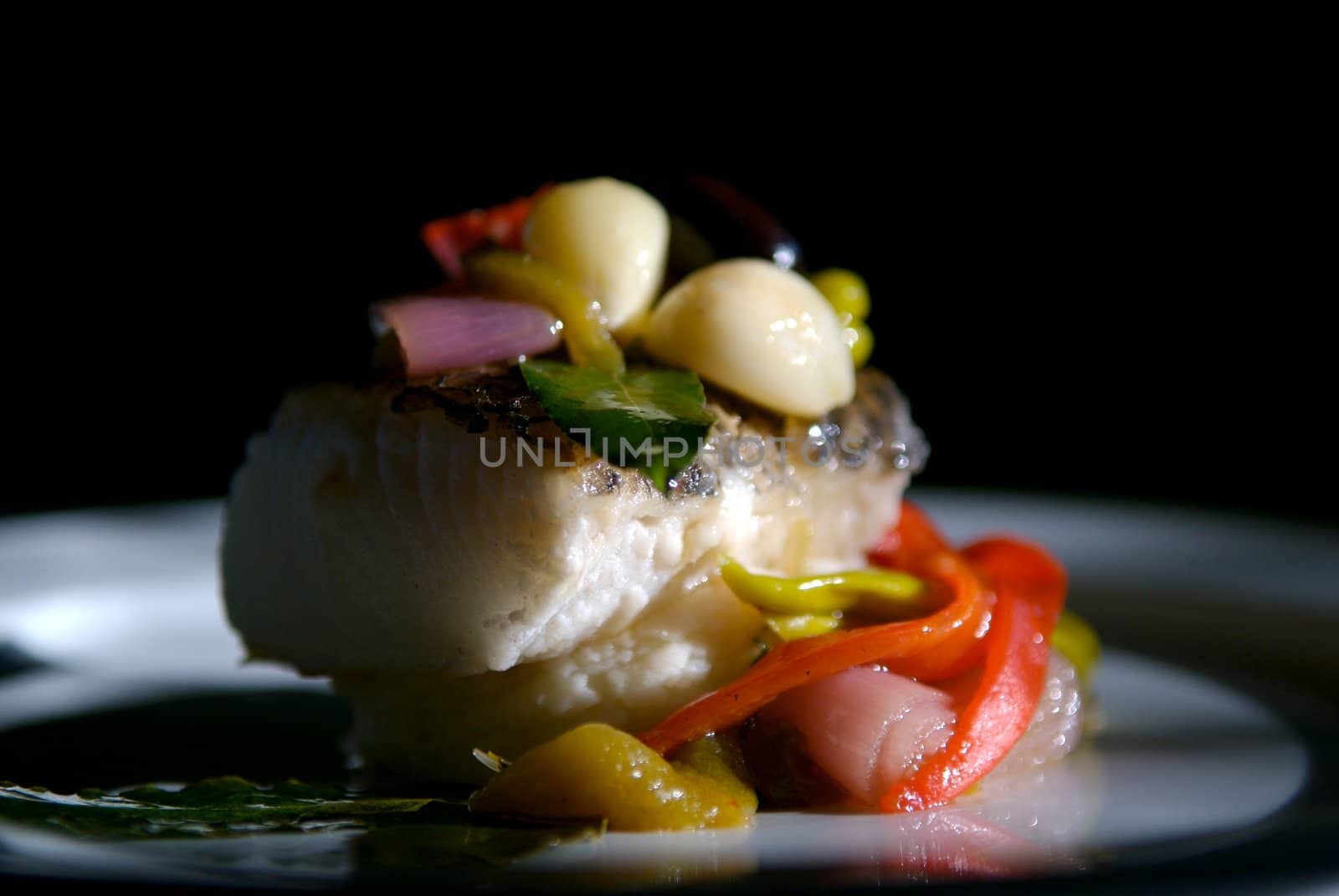 Image of grilled sea bass with vegetables