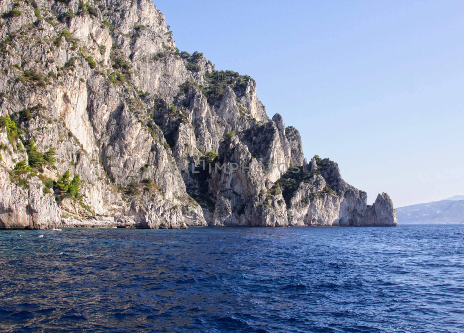 A cliff wall on the island of Capri, which is off Sorrentine peninsula in the Bay of Naples, Italy.