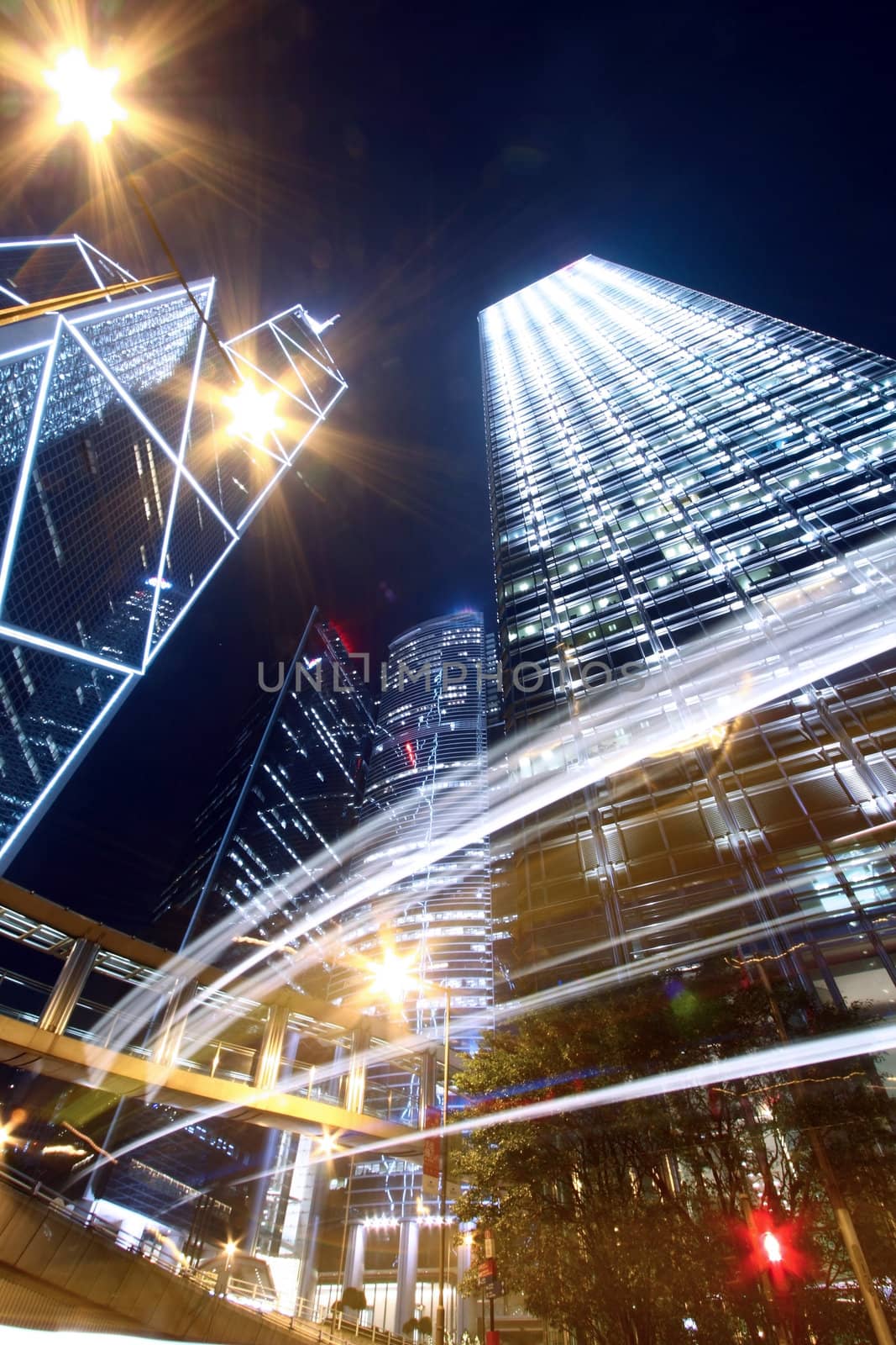 Hong Kong traffic with skyscrapers background