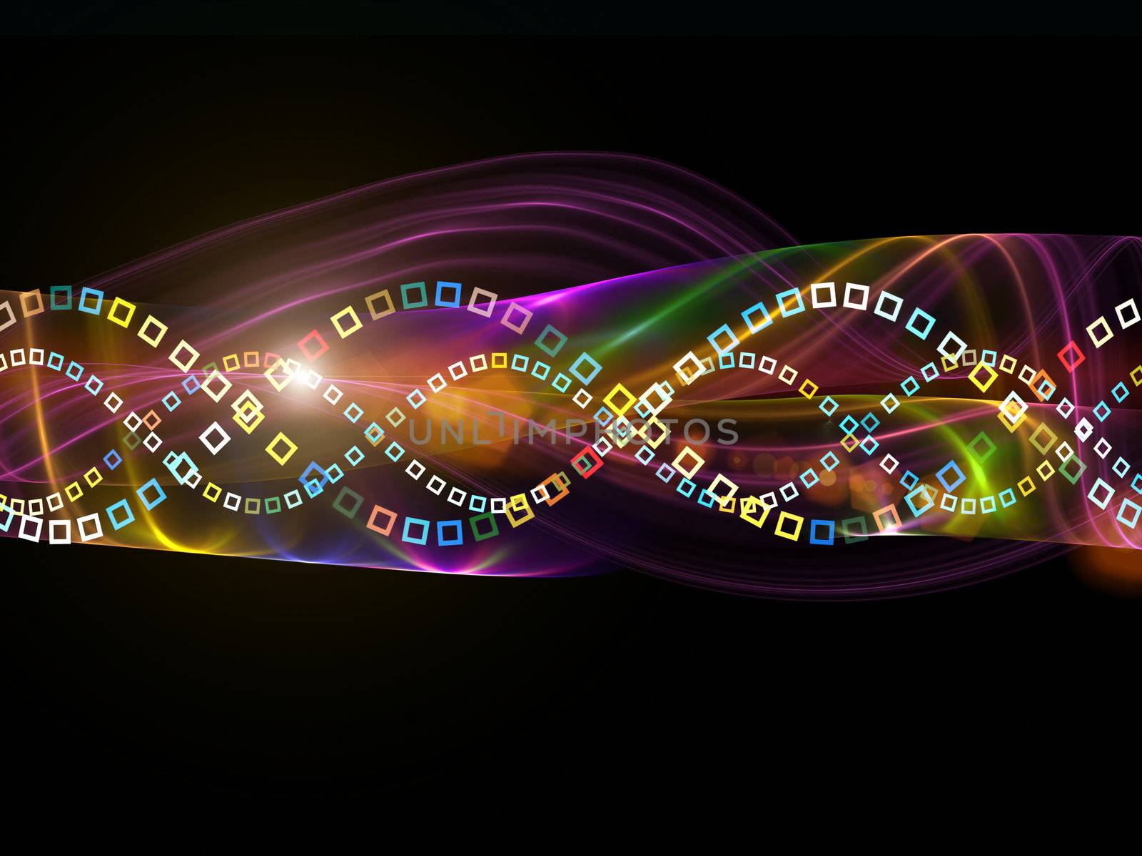 Colorful sine wave pattern of graphic elements rendered against plain background