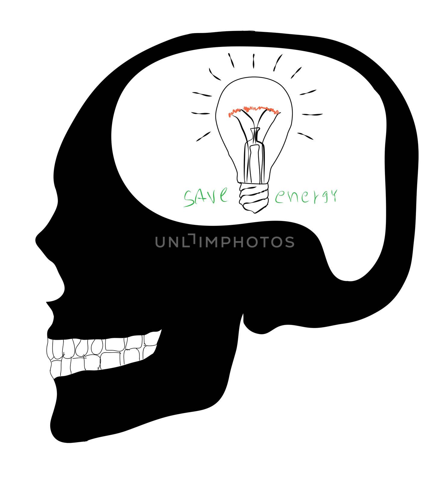 Think Skull with Lightbulb   by rufous