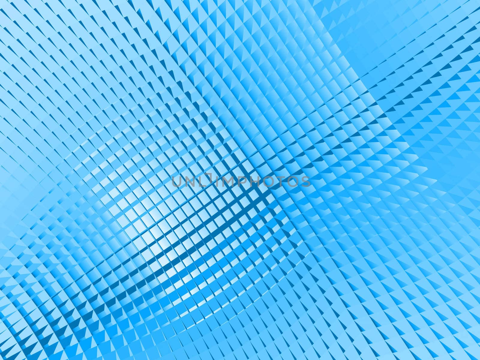 Rendering of section of blue metallic three dimensional circular mesh suitable as a background screen