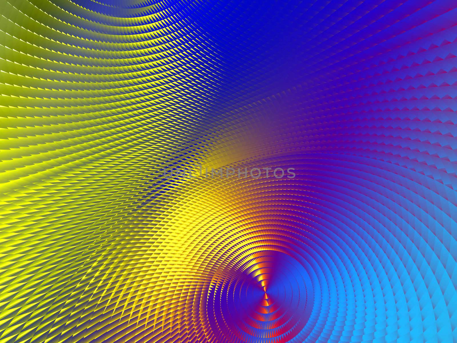 Rendering of section of metallic three dimensional circular mesh suitable as a background screen