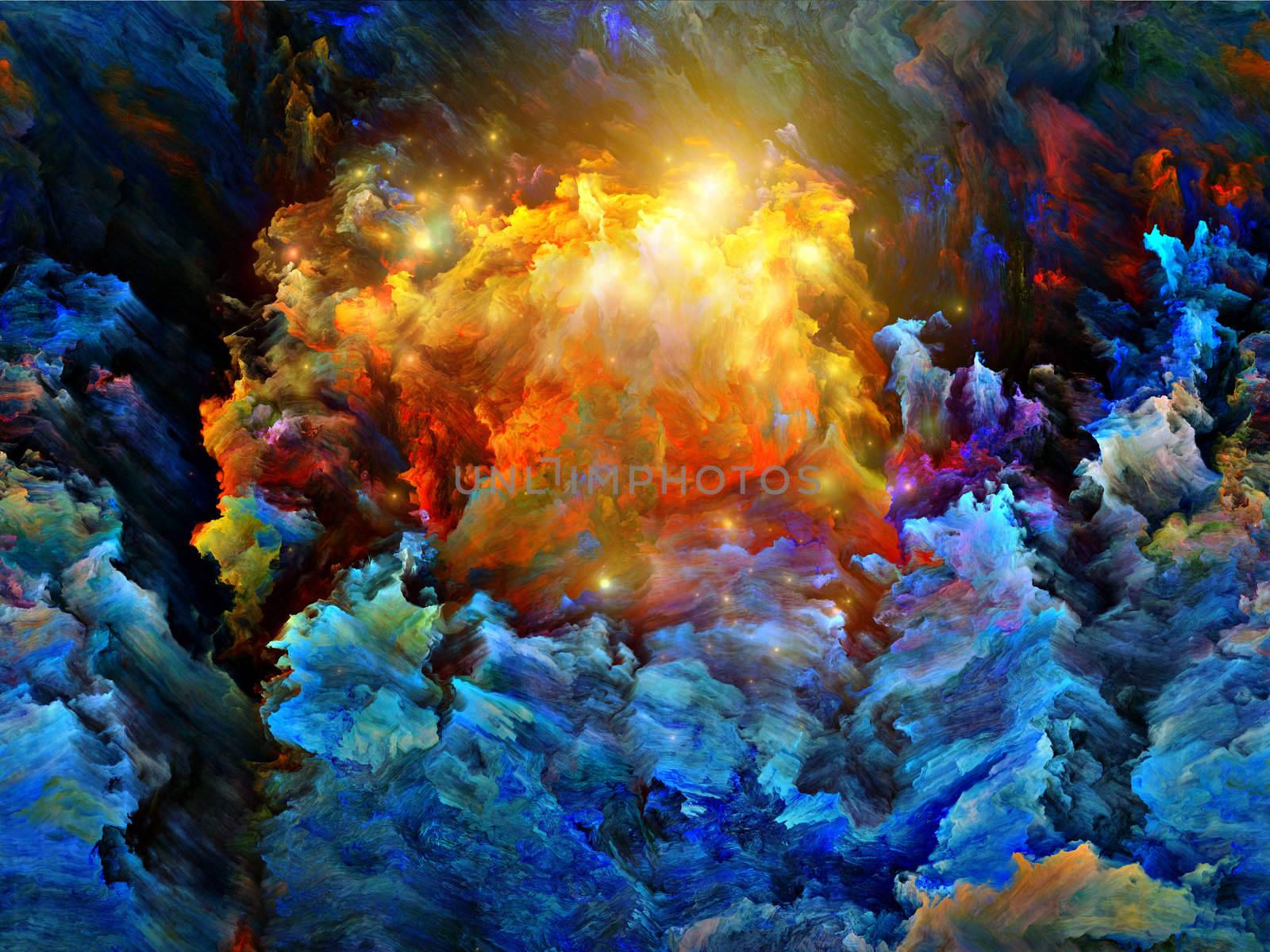 Turbulent digital paint on fractal canvas suitable as backdrop for projects on dreaming, fantasy, spirituality and abstract art