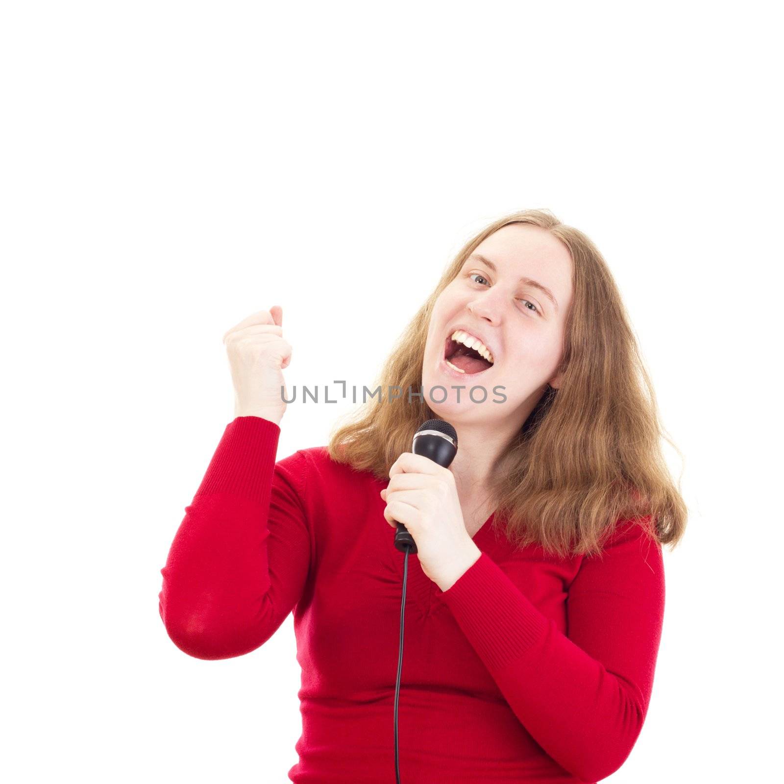 Beautiful woman singing and dancing