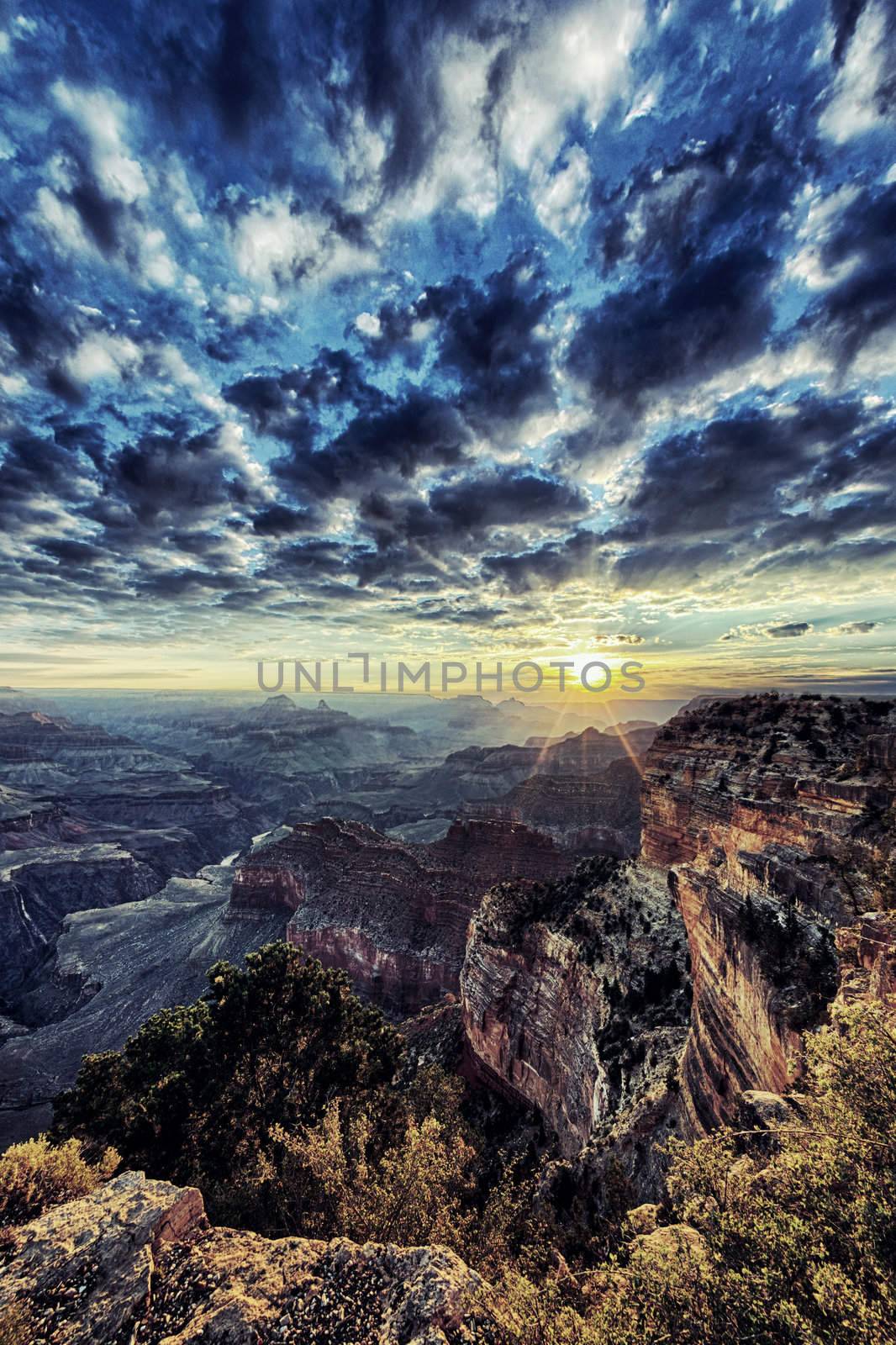 vertical view of Grand Canyon at sunrise, USA