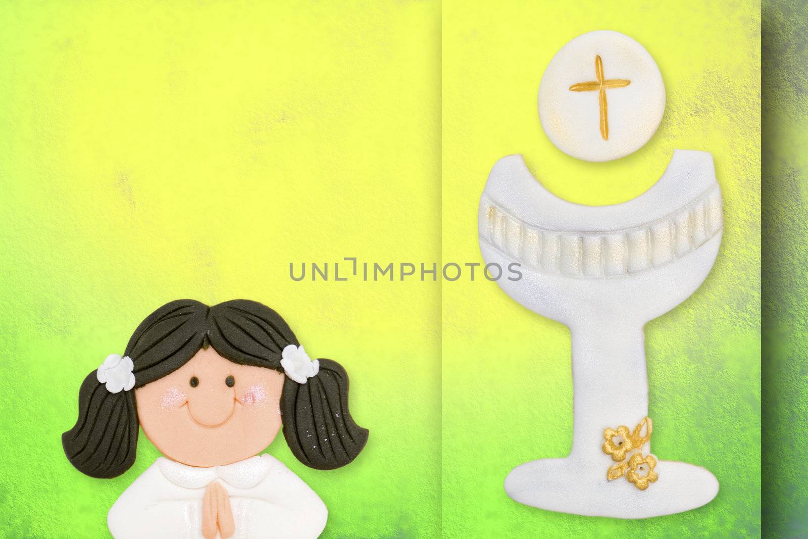 first communion greeting card, girl and chalice